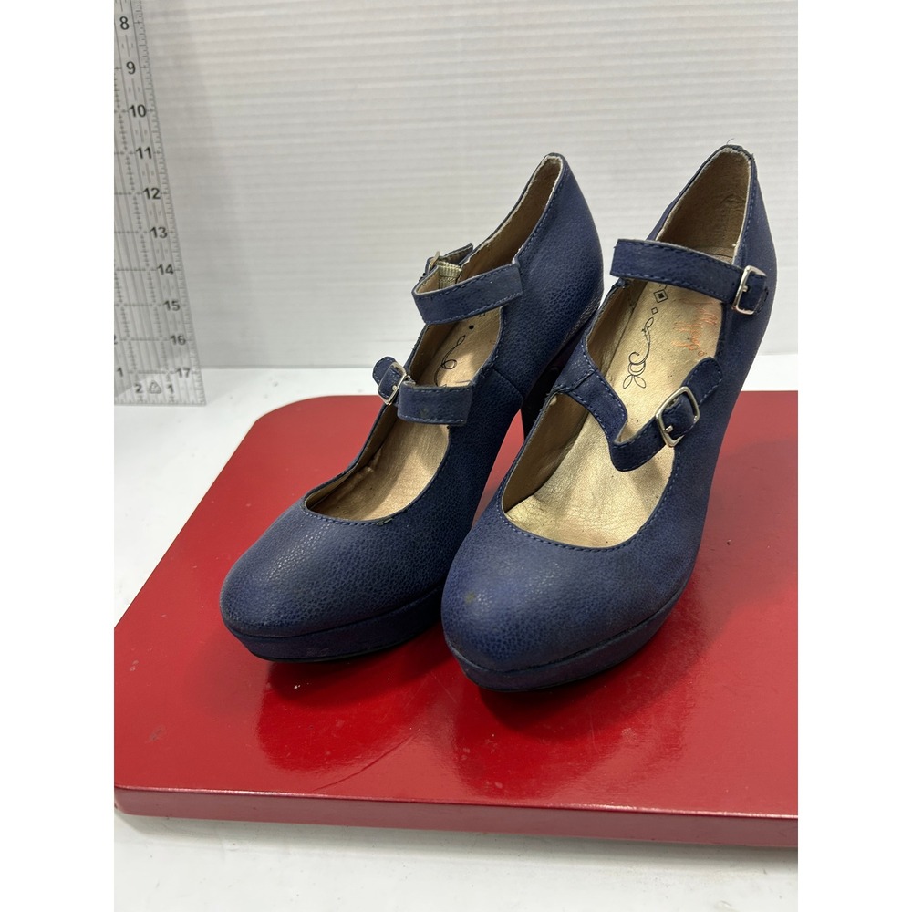 Seychelles Textured Mary Jane Heels 6.5M Navy Essie Double Strap Retro Pinup Mod